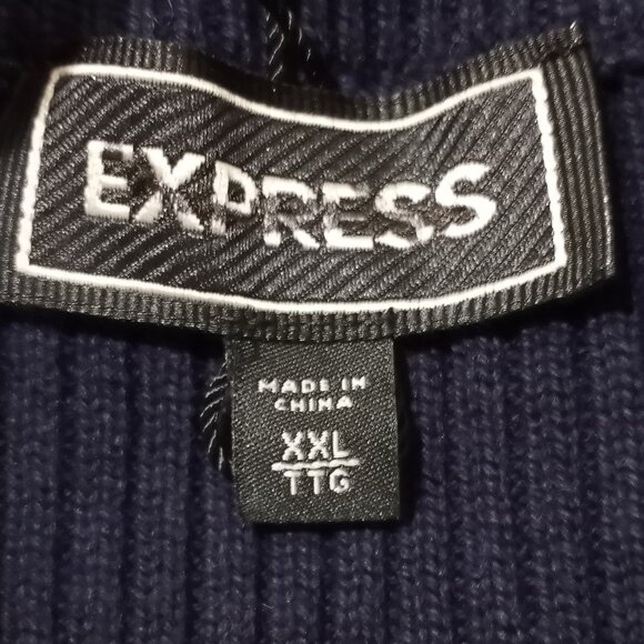 EXPRESS NAVY BLUE 1/2 PRESS STUD BUTTONS HIGH COLLAR KNIT SWEATER MEN XXL - Picture 2 of 6